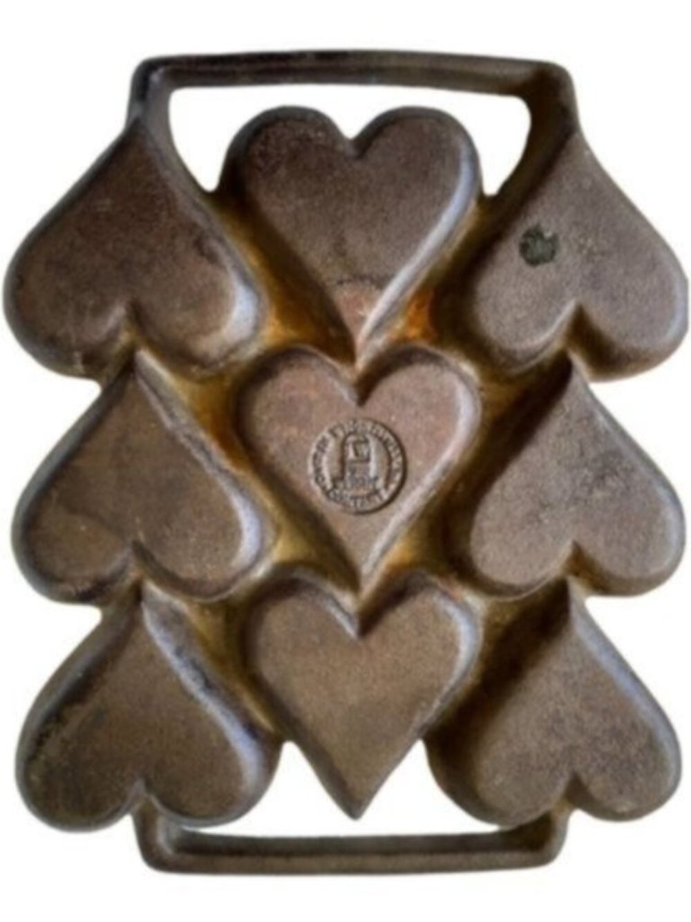 Rare John Wright Cast Iron 9-Cup Heart Shaped Muffin Gem Pan